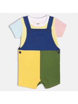 MINI KLUB - Cotton Half Sleeves Striped Dungaree With T-Shirt