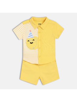 MINI KLUB - Cotton Half Sleeves Striped Shirt with Shorts Set