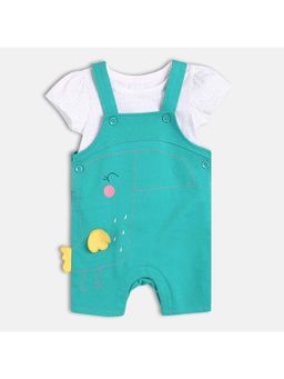 MINI KLUB - Cotton Half Sleeves Applique Detail Dungaree With Top