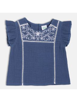 MINI KLUB - Cotton Half Sleeves Floral Embroidered Woven Top