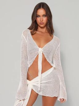 Addery - White Mesh Bell Sleeves 2 Piece (Set of 2)