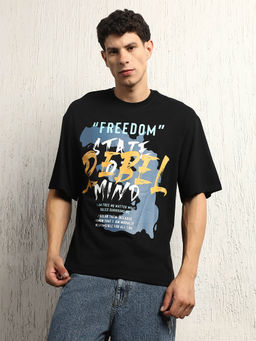Hubberholme - Men Cotton Typography Printed Round Neck Oversized T-shirt
