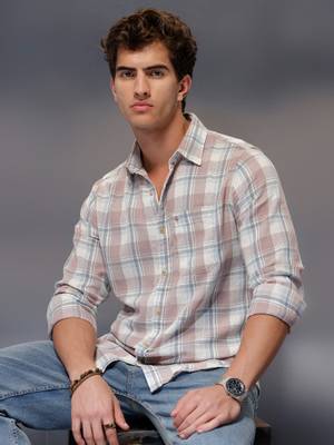 Buy WROGN Pink Men's Casual Checkered Shirt (S)