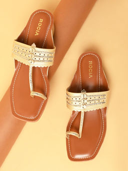ROCIA - By Regal Gold Women Block Heel Kolhapuris