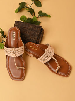 ROCIA - By Regal Beige Women Block Heel Kolhapuris