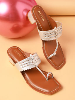 ROCIA - By Regal White Women Block Heel Kolhapuris