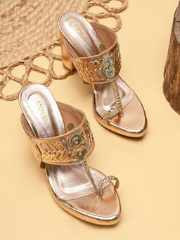 ROCIA - By Regal Rose Gold Women High Block Heel Stylish Kolhapuris