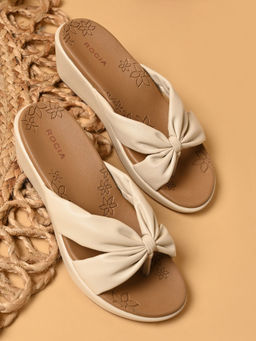 ROCIA - By Regal Cream Women Casual Knotted Wedges