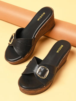 ROCIA - By Regal Black Women Slip On Wedges