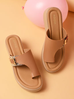 ROCIA - By Regal Beige Women One Toe Casual Wedges Heels