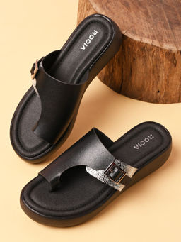 ROCIA - By Regal Black Women One Toe Casual Platforms Sandals