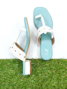 The Madras Trunk - Blue Haiku Block Heel Kolhapuris