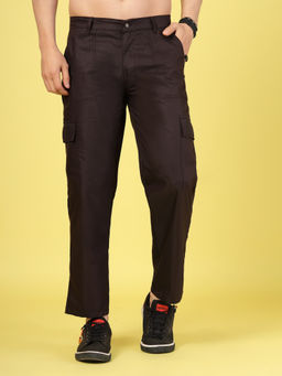 RIGO - Men Dark Brown Twill Solid Cargo