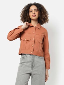 Campus Sutra - Womens Orange Regular Fit Denim Jacket