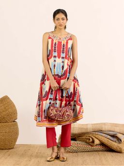 Aarke Ritu Kumar - Multi-Color Embroidered Boat Neck Kurta & Pant