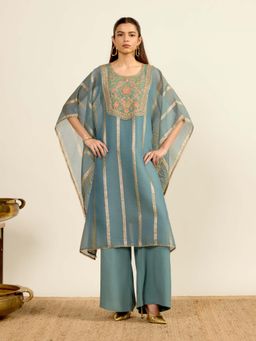 Aarke Ritu Kumar - Green Embroidered Round Neck Kaftan & Palazzo with Camisole