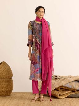 Aarke Ritu Kumar - Multi-Color Floral Round Neck Kurta Pant with Dupatta