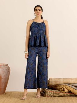 Aarke Ritu Kumar - Blue Floral Shoulder Straps Co-ord Set