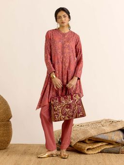 Aarke Ritu Kumar - Peach Printed Mandarin Neck Kurti & Pant