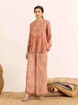 Aarke Ritu Kumar - Peach Floral Mandarin Neck Co-ord Set