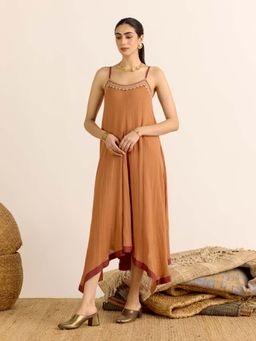 Aarke Ritu Kumar - Brown Solid/Plain Shoulder Straps Dress