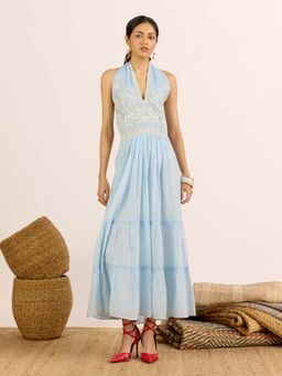 Aarke Ritu Kumar - Blue Printed Halter Neck Dress