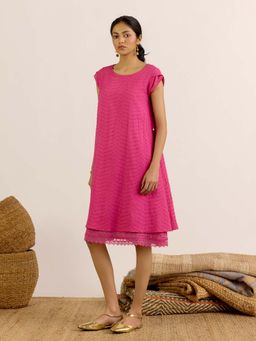 Aarke Ritu Kumar - Pink Embroidered Round Neck Dress