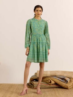 Aarke Ritu Kumar - Green Paisley Round Neck Dress