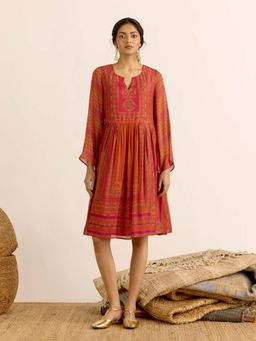 Aarke Ritu Kumar - Rust Floral Round Neck Dress