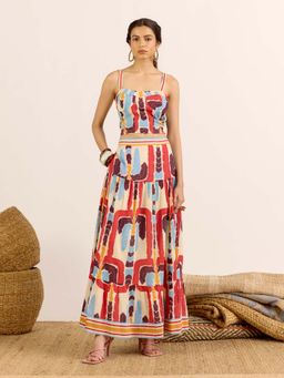 Aarke Ritu Kumar - Red Abstract Shoulder Straps Co-ord Set