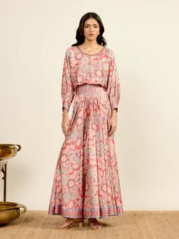 Aarke Ritu Kumar - Red Floral Round Neck Co-ord Set