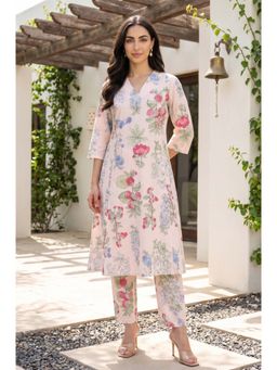 W - Peach Floral V-Neck Co-ord Set