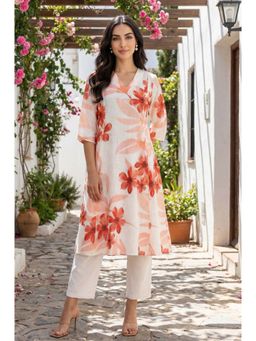 W - Off White Floral V-Neck Kurta & Pant