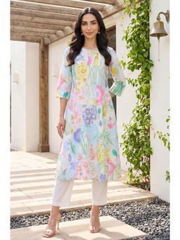 W - Blue Floral Round Neck Kurta & Pant