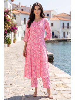 W - Pink Floral Round Neck Co-ord Set