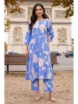 W - Blue Floral Round Neck Co-ord Set