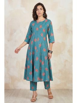 W - Teal Floral Round Neck Co-ord Set