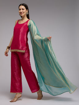 Gajra Gang - Red Tissue Embellished Kurta And Pant With Dupatta La Dolce Vita (Set of 3)