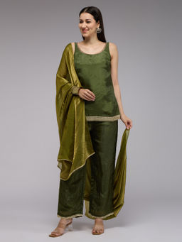 Gajra Gang - Olive Tissue Embellished Kurta And Pant With Dupatta La Dolce Vita (Set of 3)