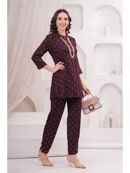Gahan - Womens Printed Wine Cotton Co-Ord Set