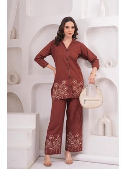 Gahan - Womens Floral Brown Cotton Co-Ord Set