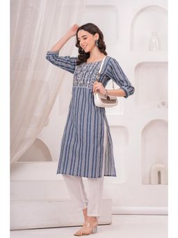 Gahan - Womens Blue Printed Cotton Kurta