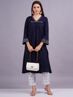 Gahan - Womens Navy Blue Rayon Kurta