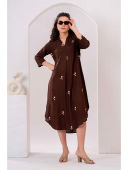Gahan - Womens Coffee Embroidery Dress