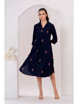 Gahan - Womens Navy Blue Embroidery Dress