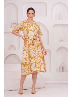 Gahan - Womens Yellow Rayon Belted Dress