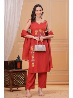 Gahan - Womens Rust Rayon Kurta with Pant & Dupatta
