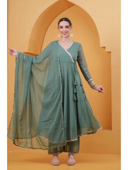 Gahan - Womens Green Georgette Anarkali Kurta with Palazzo & Dupatta