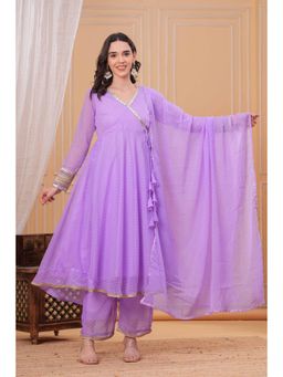 Gahan - Womens Purple Georgette Anarkali Kurta with Palazzo & Dupatta