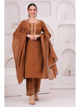 Gahan - Womens Brown Cotton Flex Kurta Pant Dupatta Set